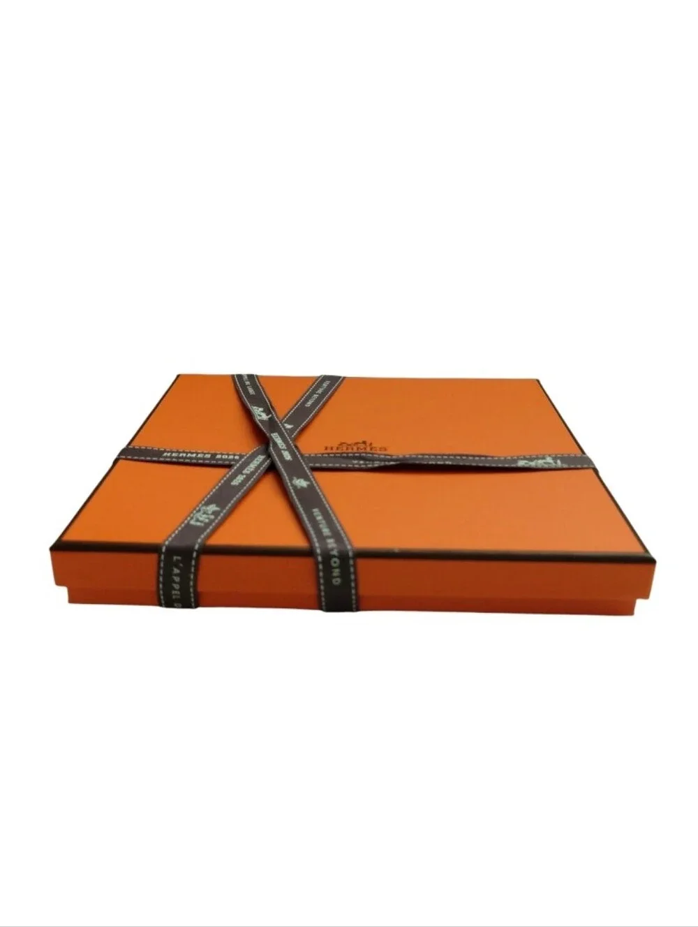 HERMES Authentic Orange Square Scarf Gift Box with Brown Ribbon New